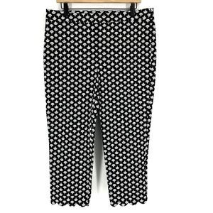 Talbots Pants Size 12 Womens Black White Floral Print Cropped High Waist Chino